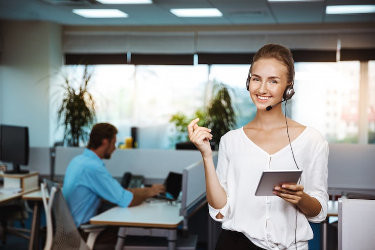 Customer service representative talking