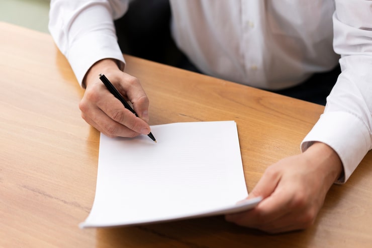 Signing contract document with pen