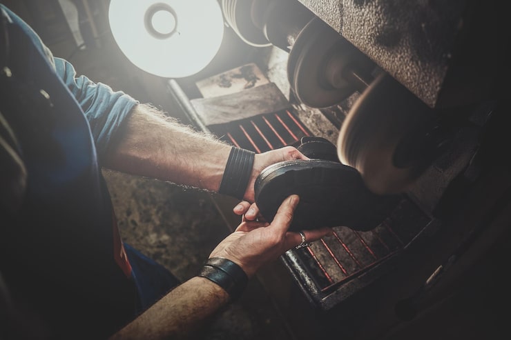 Vintage rugby boot repair workshop