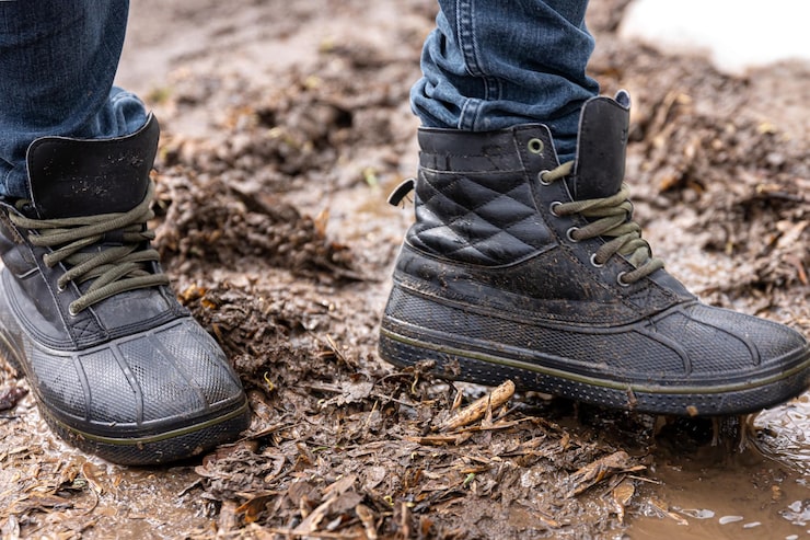 Muddy rugby boot close up